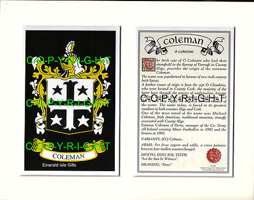 mcmanus family crest. Coleman Family Crest and Name