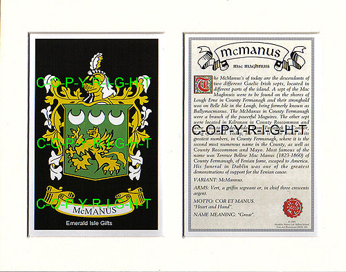 Mcmanus Family Crest. McManus Family Crest and Name