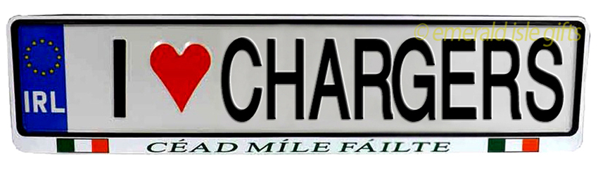 I Love CHARGERS Irish Driving Plate