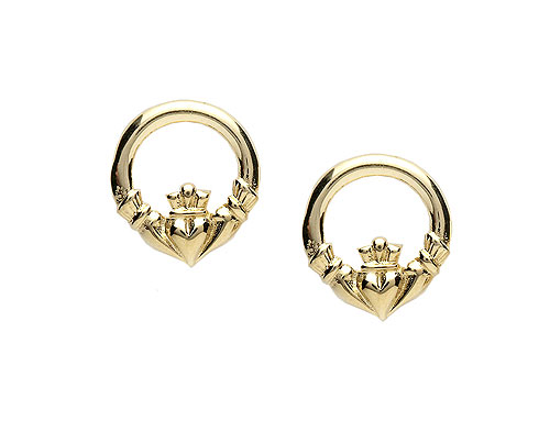 14K Medium Size Claddagh Design Stud Earrings