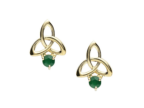 Green Agate & 14K Gold Celtic Irish Stud Earrings