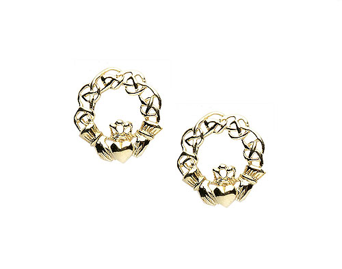 14K Gold Celtic Knot Design Claddagh Earrings