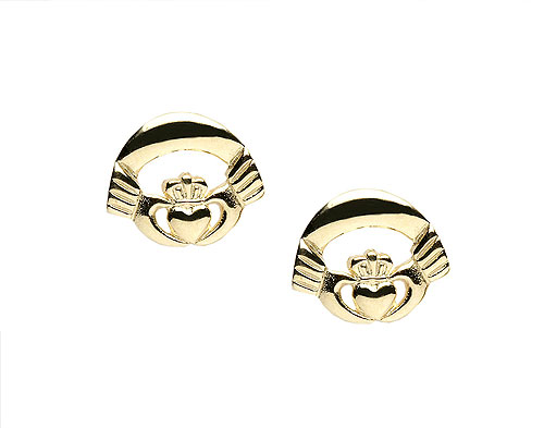 14K Gold Nua Claddagh Design Stud Earrings