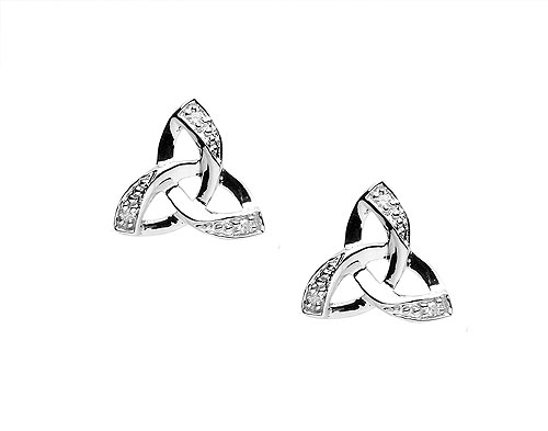 14K White Gold Irish Trinity Knot Design Earrings