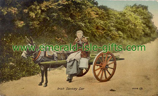 Irish Girl on Donkey & Cart - old photo