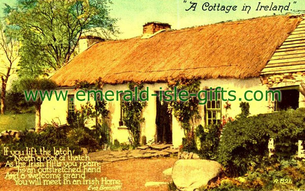 Old print of Traditional Irish Cottage