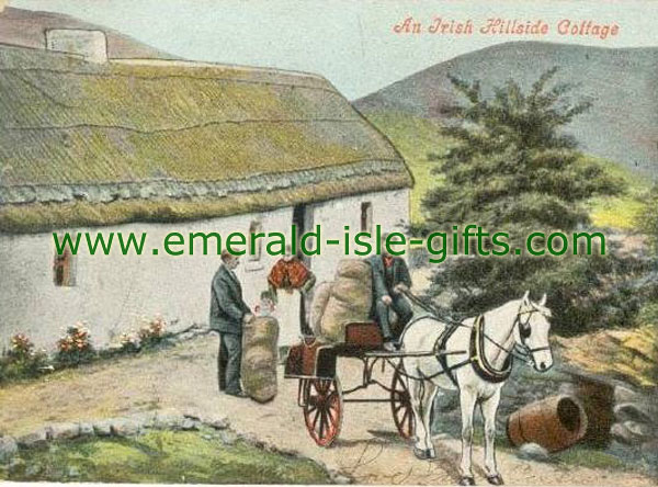 Old Print of an Irish Hillside Cottage