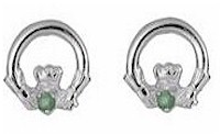 Silver Claddagh Emerald Stud Earrings