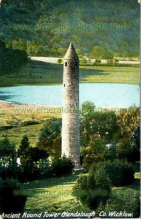 Wicklow - An old colour image of the Round Tower at Glendalough