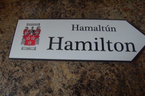 HAMILTON Coat of Arms on Wooden Sign