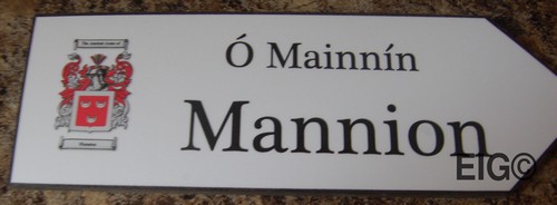 MANNION Coat of Arms on Wooden Sign