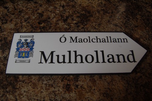 MULHOLLAND Coat of Arms on Wooden Sign