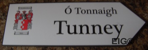 TUNNEY Coat of Arms on Wooden Sign