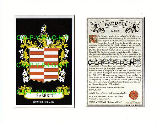 Barrett Family Crest and Name History