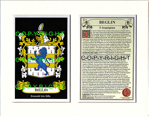 Beglin Family Crest and Name History