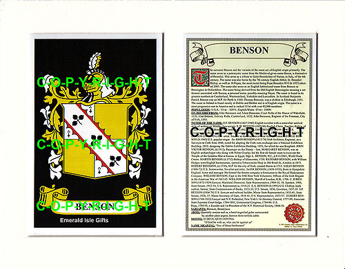 Benson Family Crest and Name History