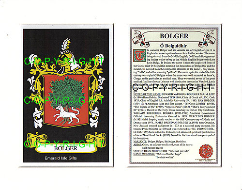 Bolger Family Crest and Name History