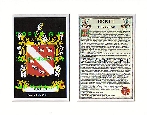 Brett Family Crest and Name History