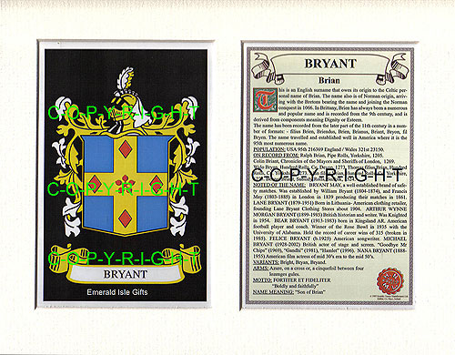 Bryant Family Crest and Name History