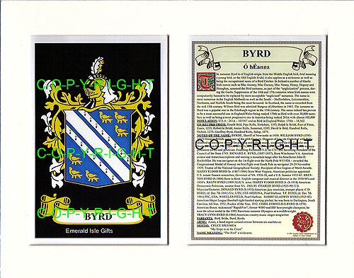 Byrd Family Crest and Name History