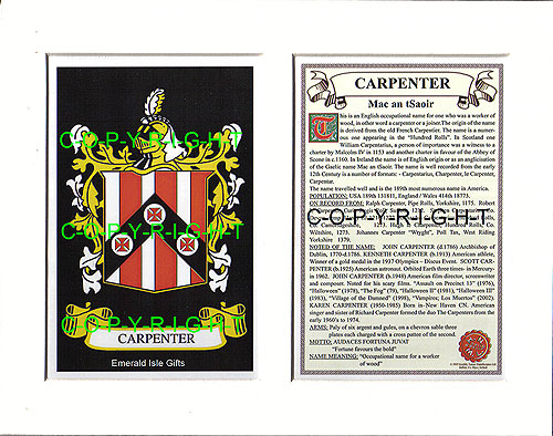 Carpenter Family Crest and Name History