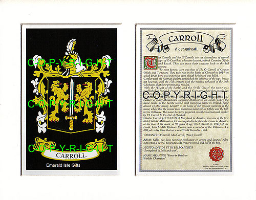 Carroll Family Crest and Name History