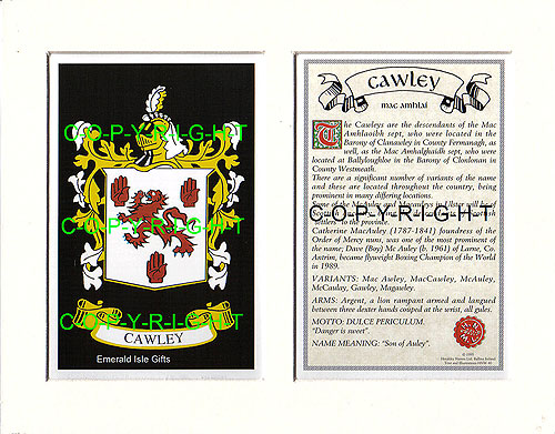 Cawley Coat of Arms Heraldic Mount