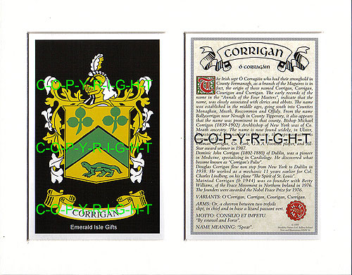 Corrigan Family Crest and Name History