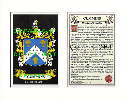 Cummins Family Crest and Name History