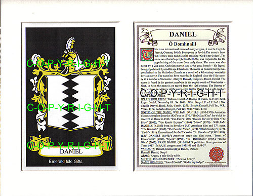 Daniel Family Crest and Name History