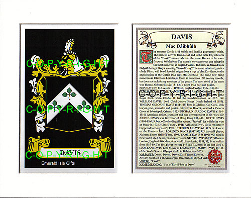 Davis Family Crest and Name History