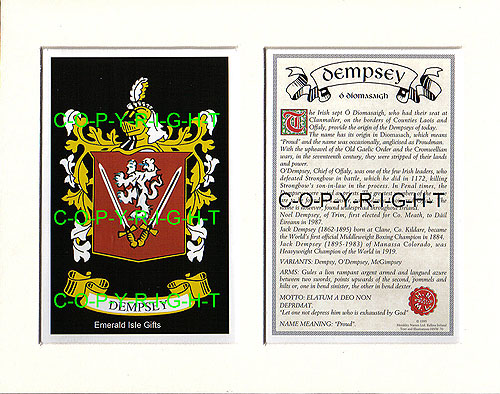 Dempsey Family Crest and Name History