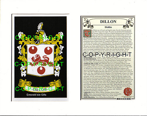 Dillon Family Crest and Name History