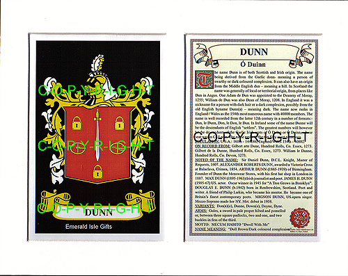 Dunn Family Crest and Name History