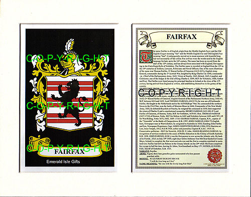 Fairfax Family Crest and Name History