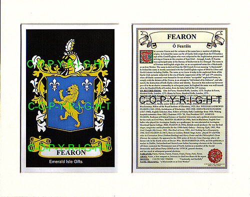 Fearon Family Crest and Name History