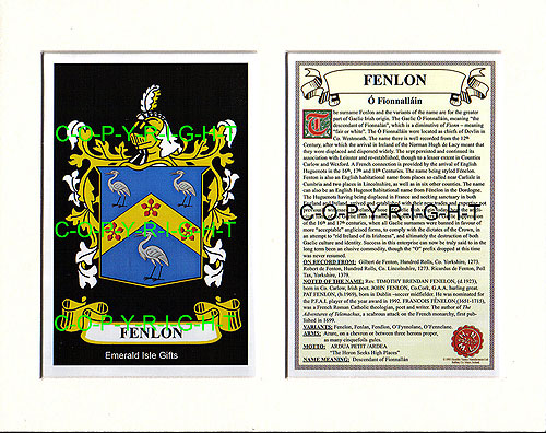 Fenlon Family Crest and Name History