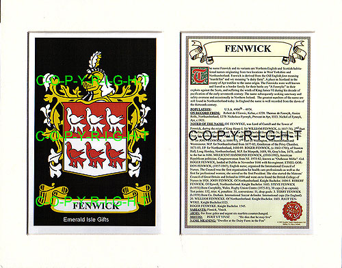 Fenwick Family Crest and Name History