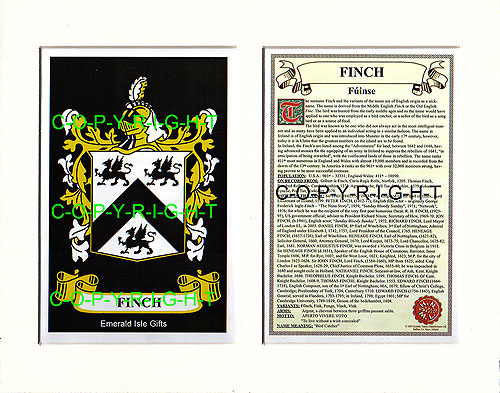 Finch Family Crest and Name History