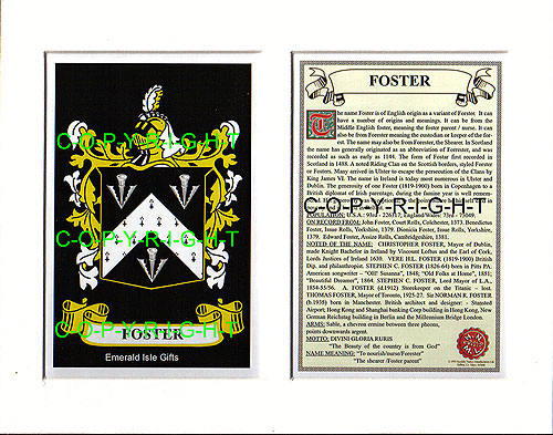 FOSTER to FUREY Family Crest and Name History