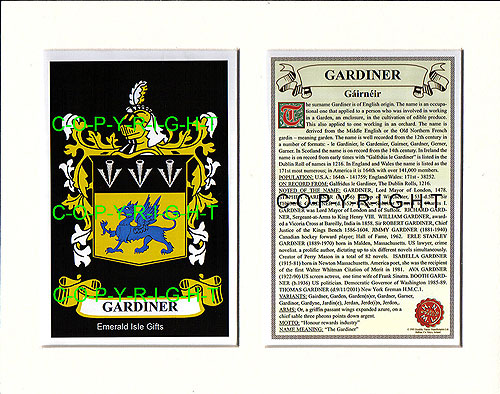 Gardiner Family Crest and Name History