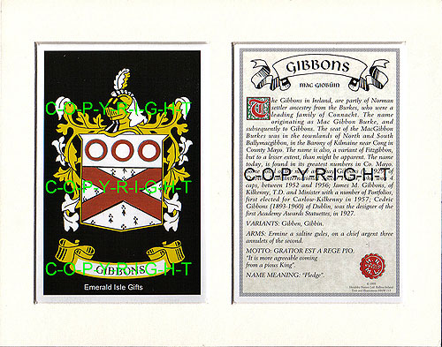 Gibbons Family Crest and Name History