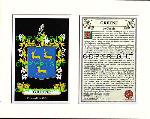 GREEN to HAFFRON Family Crest and Name History