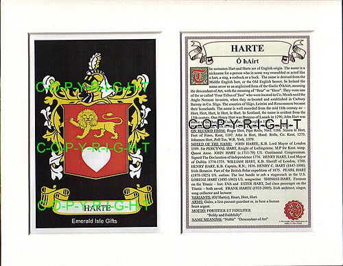 Harte Family Crest and Name History