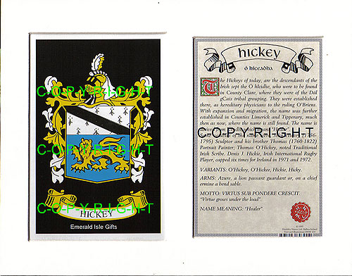 Hickey Family Crest and Name History