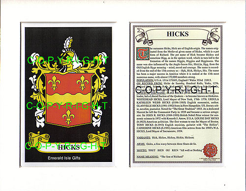 Heraldic Mounts - Hicks Family Crest and History