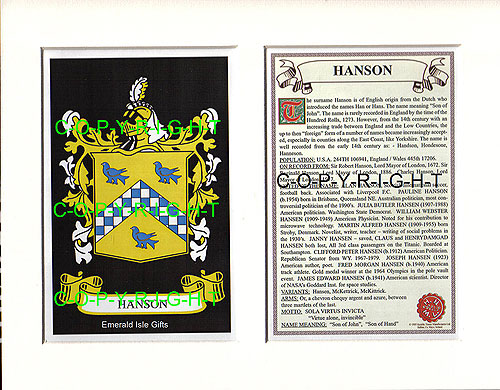 HANNIGAN to HARTFORD Family Crest and Name History