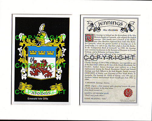 Jennings Family Crest and Name History