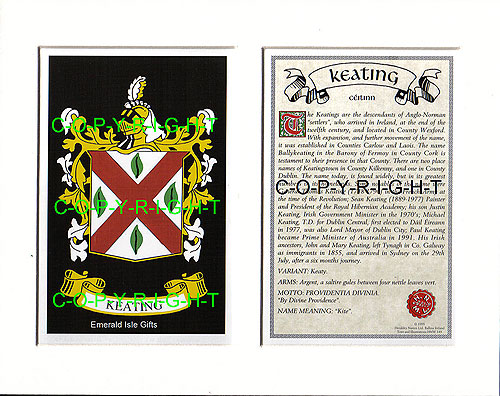 Keating Family Crest and Name History