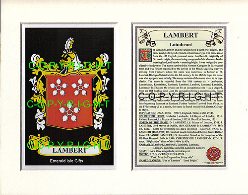 Lambert Family Crest and Name History